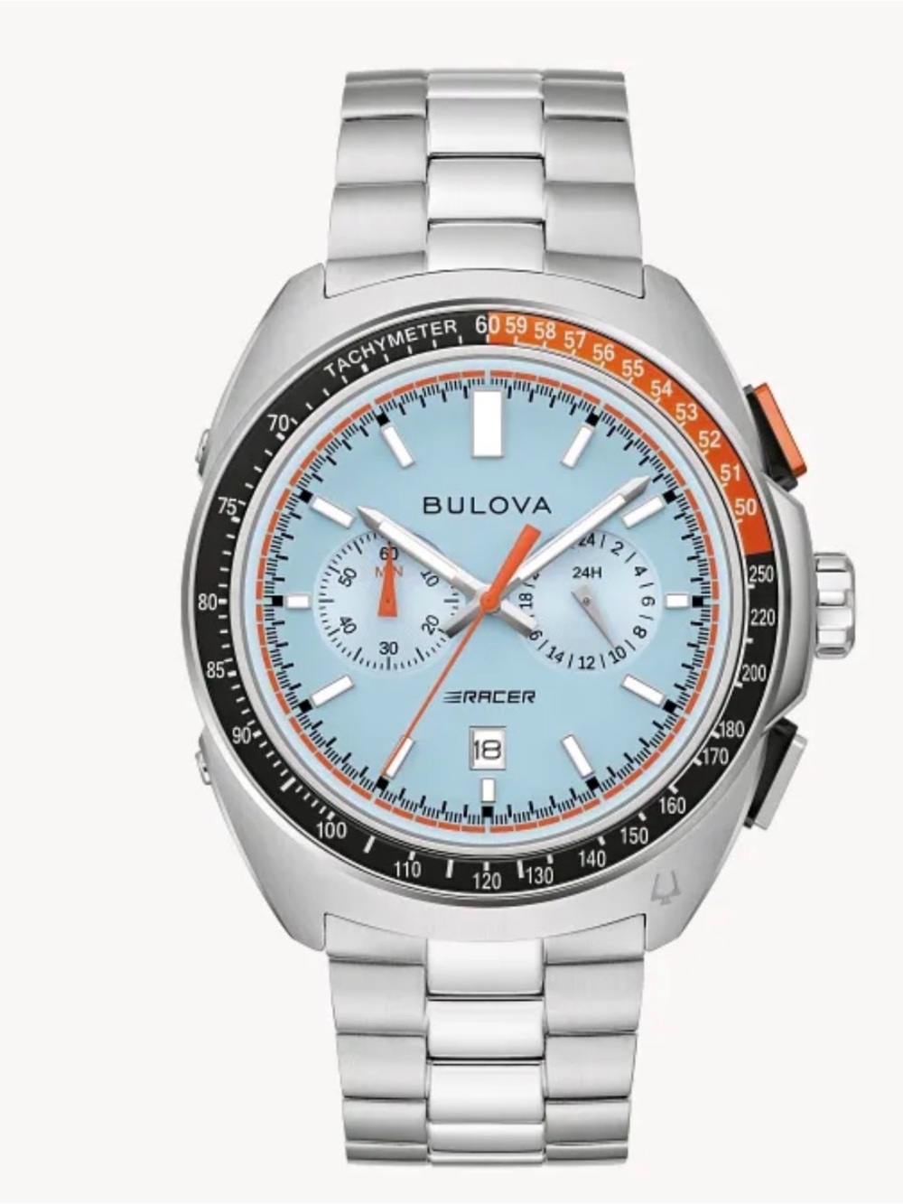 Bulova Racer Stainless Steel Watch - Light Blue & Orange Accents Mens Watch